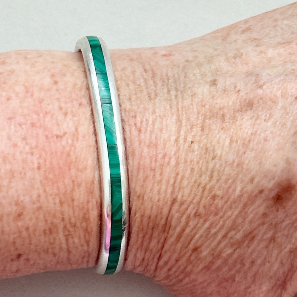 Vintage Kirk Smith Navajo Malachite Inlay Sterling Silver Cuff Bracelet - Picture 4 of 13